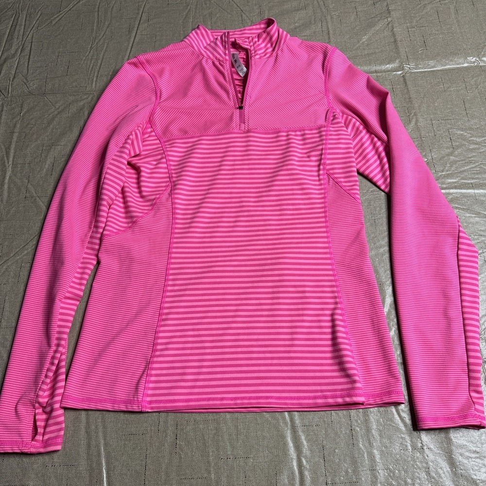Kyodan Top Womens Small 1/4 Zip Athletic Long Sleeve Pink Thumbholes Pinstripe